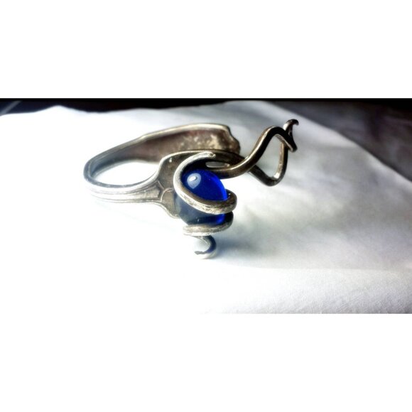Silver plated fork-  blue glass stone - Picture 4 of 5